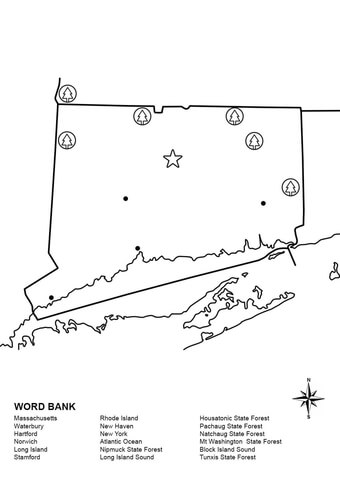 Connecticut Map Worksheet Coloring page