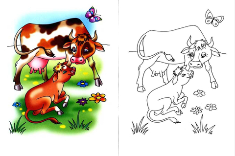 Baby Cow and Mother Coloring page