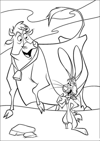 Cow And Bunny Are Walking Together  Coloring page