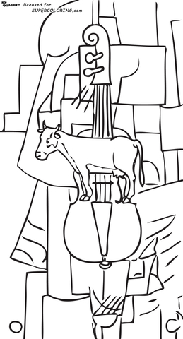 Cow And Violin By Kazimir Malevich  Coloring page