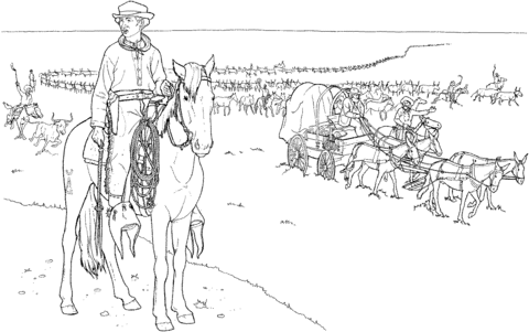 Cowboy Jobs Cattle Drive Coloring page