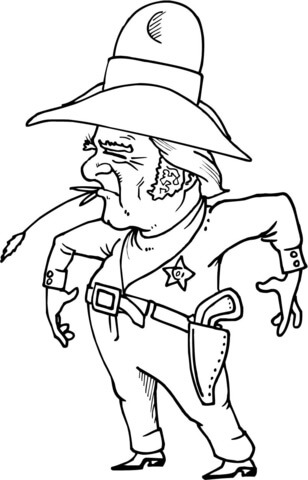 Cowboy Sheriff with Wheat in Mouth Coloring page