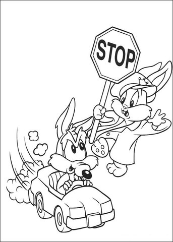 Coyote and a stop sign Coloring page