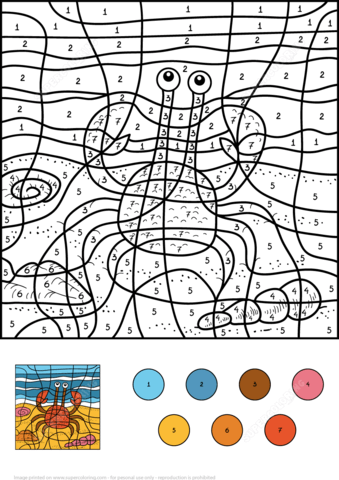 Crab Color by Number Coloring page