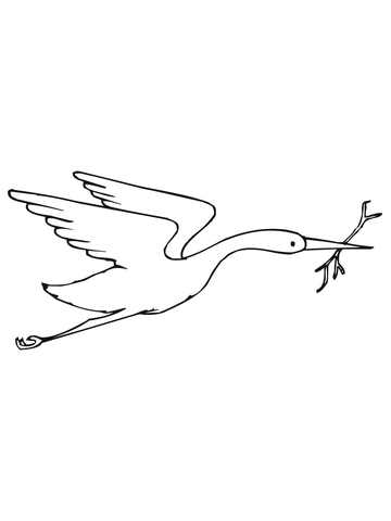 Crane with Branch in Its Beak Coloring page