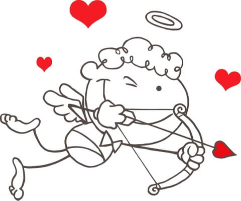 Cupid with Bow and Arrow in Action Coloring page