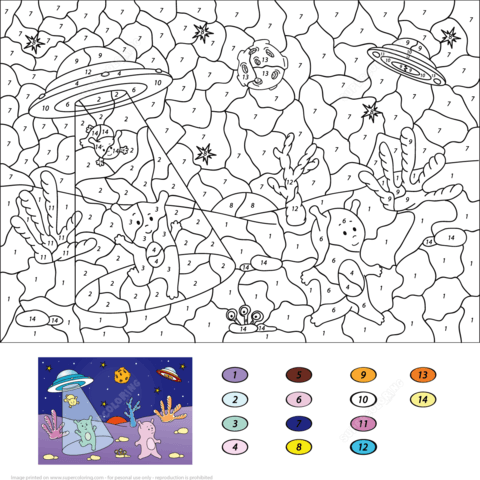 Cute Aliens Color by Number Coloring page