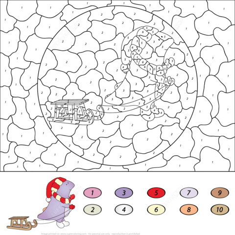 Cute Cartoon Dragon with Sledge Color by Number Coloring page