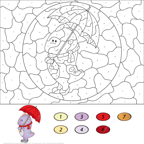Cute Dragon With Umbrella Color by Number Coloring page