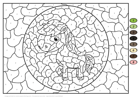 Cute Horse Color by Number Coloring page