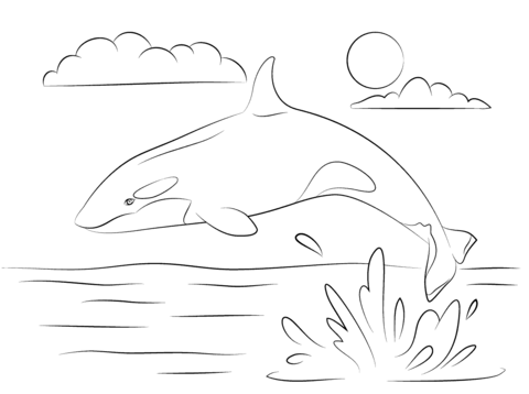 Cute Killer Whale is Jumping Out Of Water Coloring page