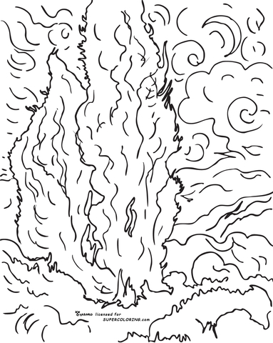 Cypresses By Vincent Van Gogh Coloring page
