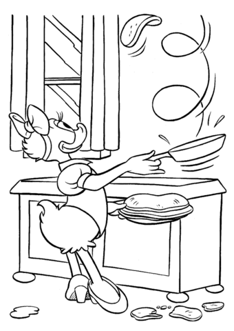 Daisy Duck Cooks Pancakes Coloring page
