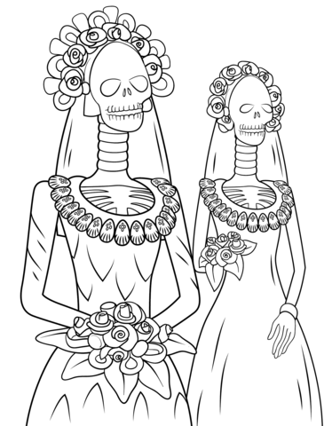 Day of the Dead Skeleton Brides Coloring page