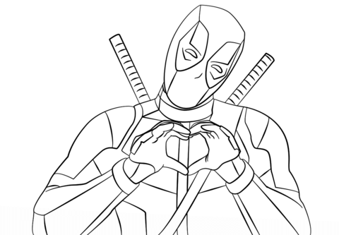 Deadpool Making Heart Shape with Hands Coloring page