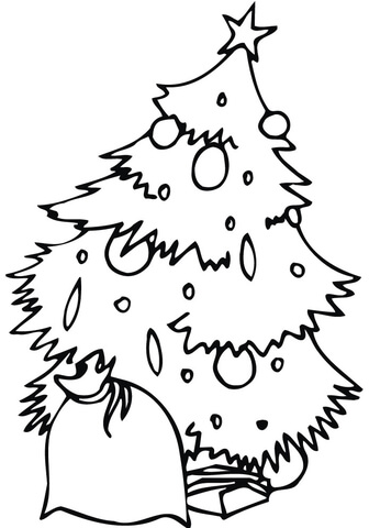 Decorated Christmas Tree with a Sack Coloring page