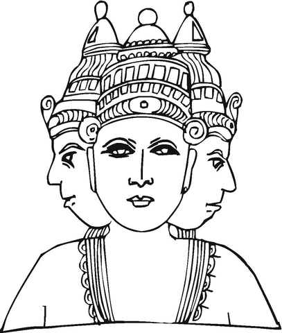 Hindu Deity With Three Heads  Coloring page
