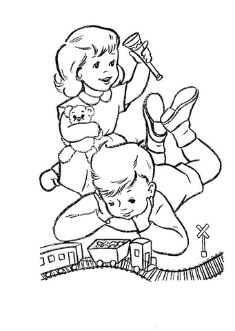 Dick And June Play With Their Toys  Coloring page