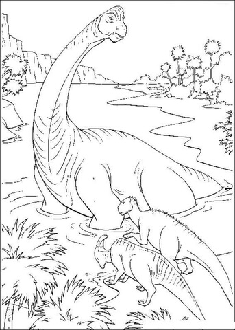 Sauropod in the lake Coloring page