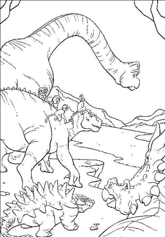 Dinosaurs in search of a safe place Coloring page