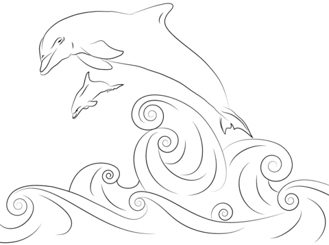 Dolphins Jumping out of Water Coloring page