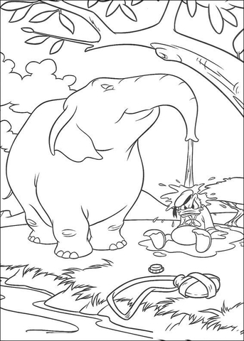 Donald And Elephant  Coloring page