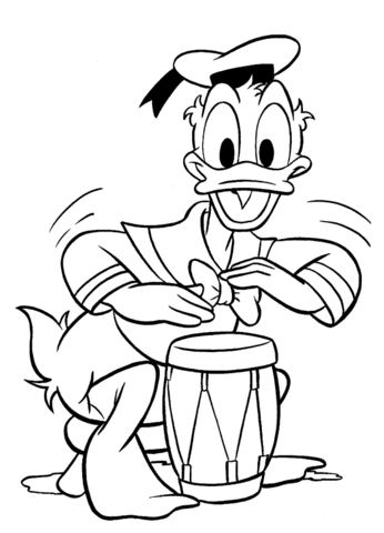 Donald Duck Playing a Drum Coloring page