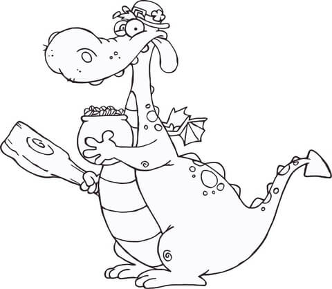 Dragon Leprechaun with a Pot of Gold and Mace Coloring page