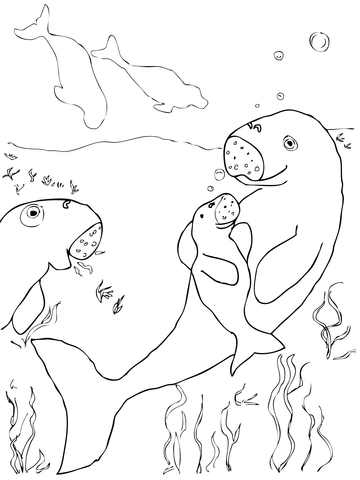Dugong with Baby Coloring page