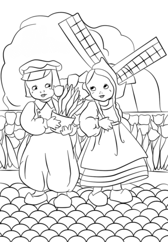 Dutch Boy and Girl Coloring page