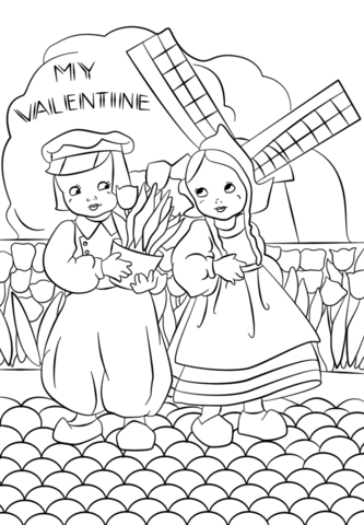 Dutch Vintage Valentine's Day Card Coloring page