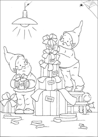 Dwarfs Help Santa  Coloring page