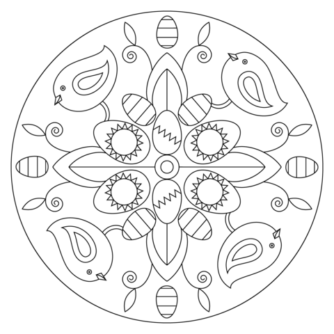 Easter Mandala with Birds and Eggs Coloring page