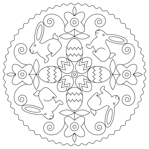 Easter Mandala with Bunny and Eggs Coloring page
