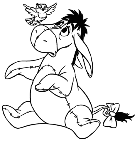Eeyore And a Bird on his nose Coloring page