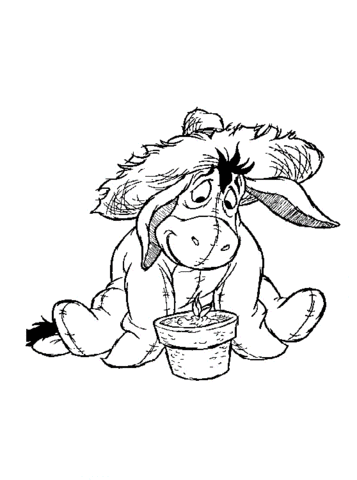 Eeyore and a plant  Coloring page