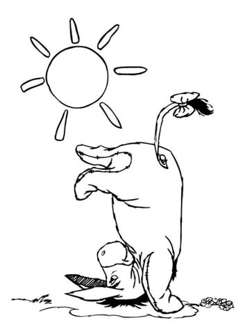 Eeyore is warming his tail under the sun Coloring page