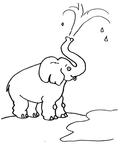 Elephant Blow Water Out of His Trunk  Coloring page