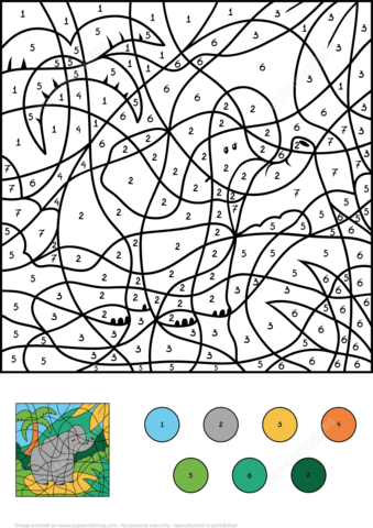 Elephants Color by Number Coloring page