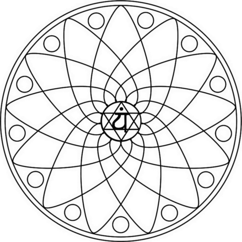 Ellipse Mandala with Anahata Symbol Coloring page