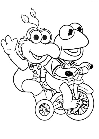 Baby Kermit and Gonzo are Riding A Tricycle Coloring page