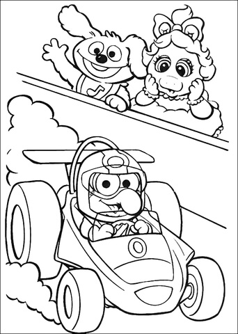Baby Gonzo is race driver Coloring page