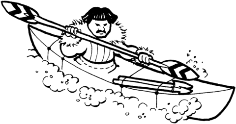 Eskimo Hunter on Kayak Coloring page