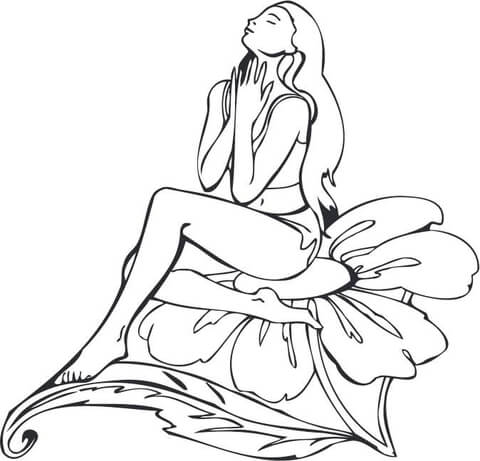 Fairy Girl Sitting on a Flower Coloring page