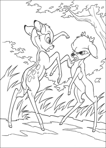 Faline And Bambi Are Figthing  Coloring page