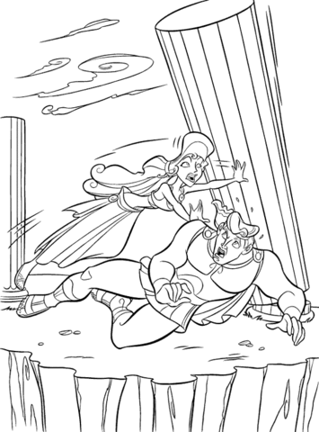 Megara helps Hercules Coloring page