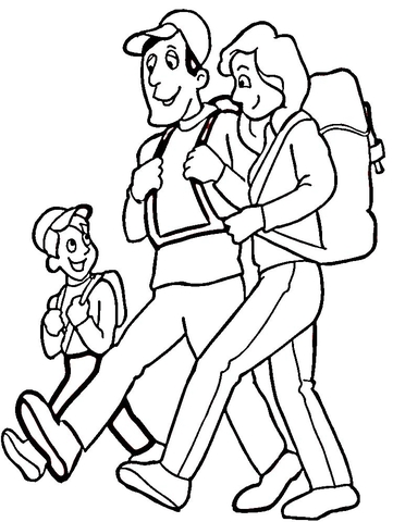 Family Hiking  Coloring page