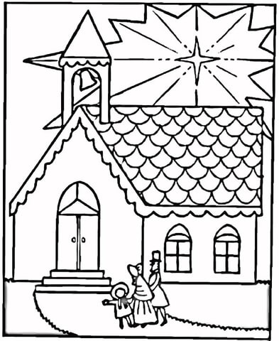 Family Visits Church on Christmas  Coloring page