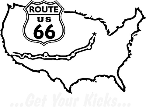 Famous Route 66 on the map of USA  Coloring page