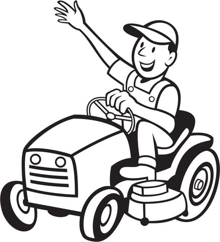 Farmer Riding a Tractor Mower Coloring page